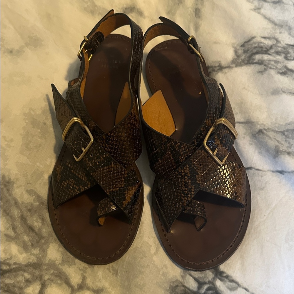 Sezane Judith Low Sandals Khaki Python Print - Size 7